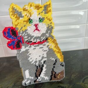 Vintage cat needlepoint kitty cat art Crosstitch cat decor